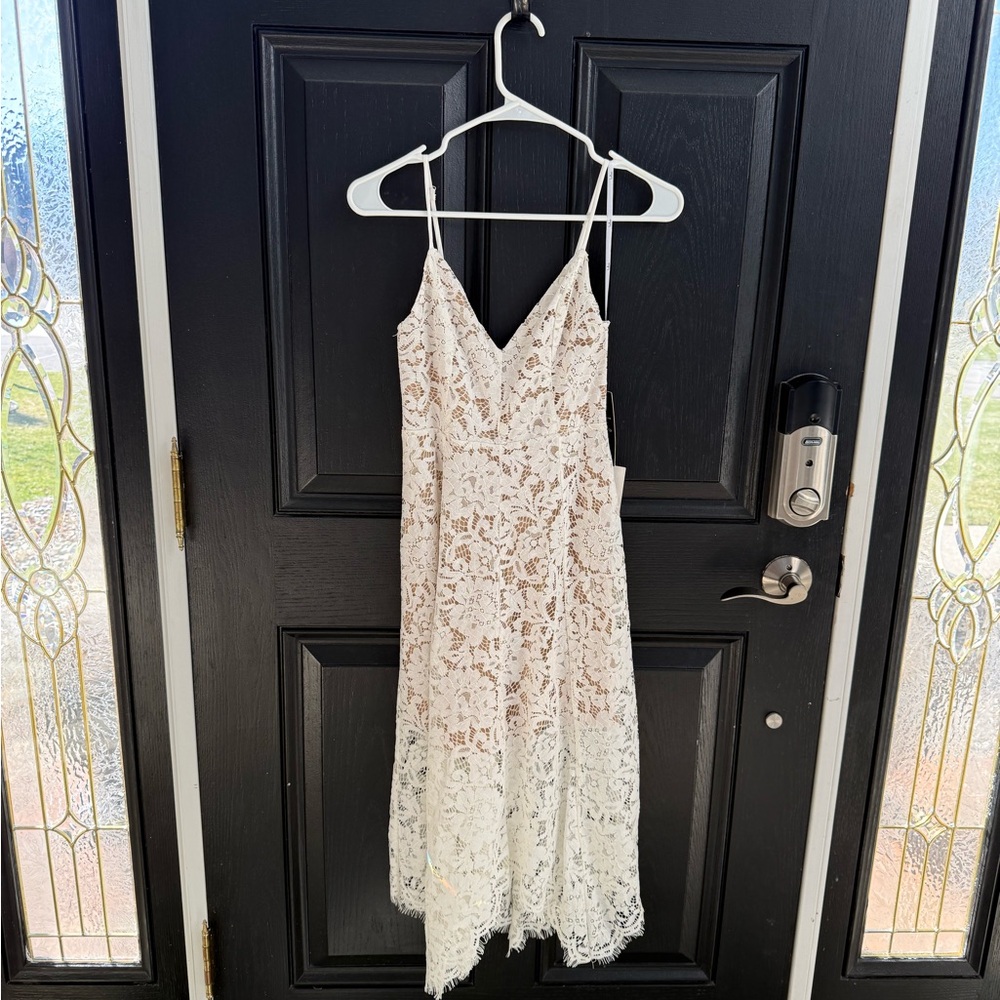 Lulu's Ivory and Beige Lace Spaghetti-Strap Dress - Picture 2 of 5